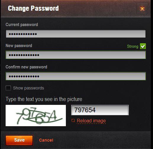 промяна на паролата в Света на танковете